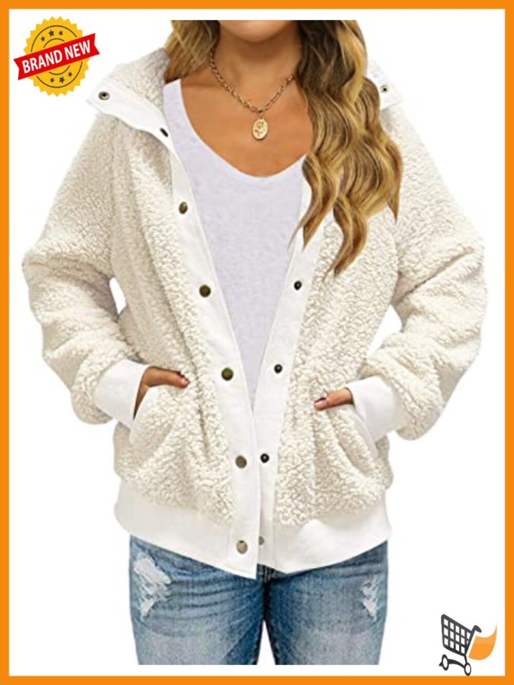 Women's Sherpa Fleece Jacket Cozy Fuzzy Snap Button Winter Coat